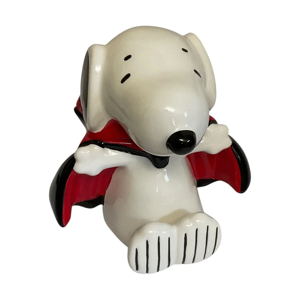 New Snoopy Vampire Halloween Cookie Jar Peanuts Large White Black Red
